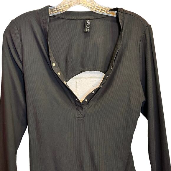 Body One Piece Body Suit Black Open Back Snap Button Large - Picture 3 of 8